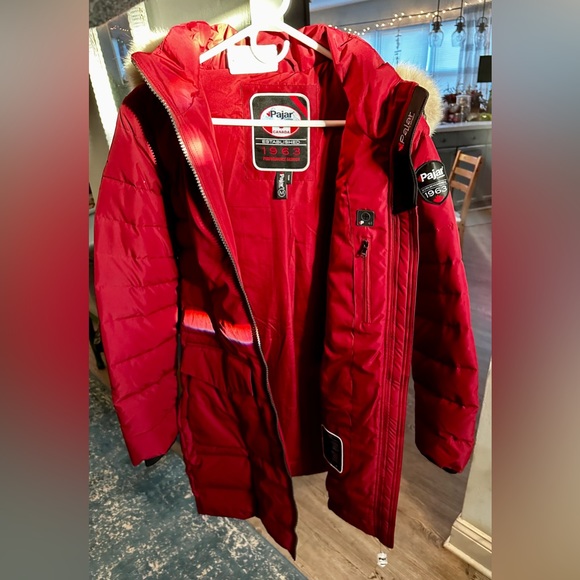 Women’s MEDIUM Red Pajar Canada Long Down Puffer Parka Coat - Picture 2 of 9